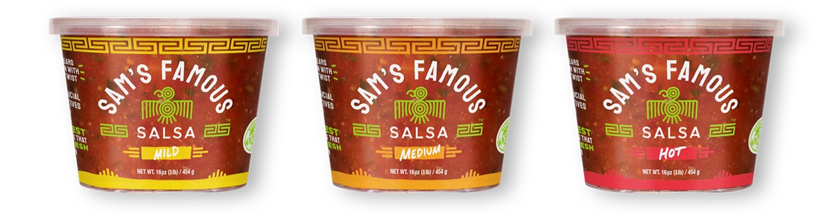 Sam's Mild, Medium, And Hot Salsa Containers