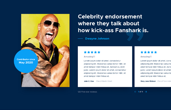 Testimonial Section From Fanshark Homepage