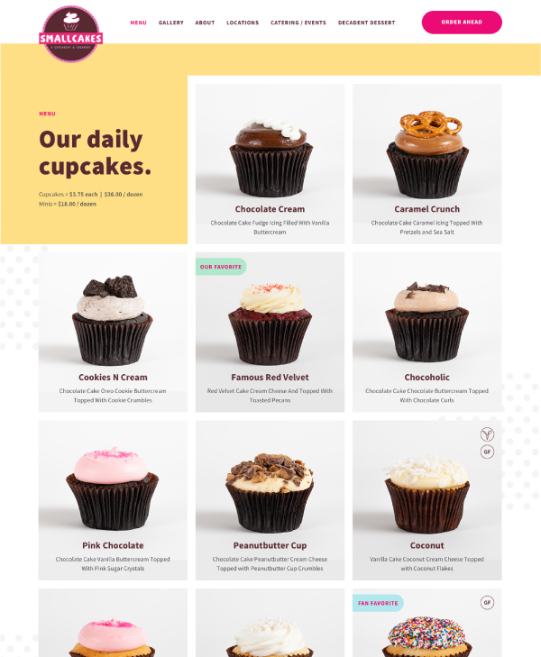 SmallCakes Spotlight Menu